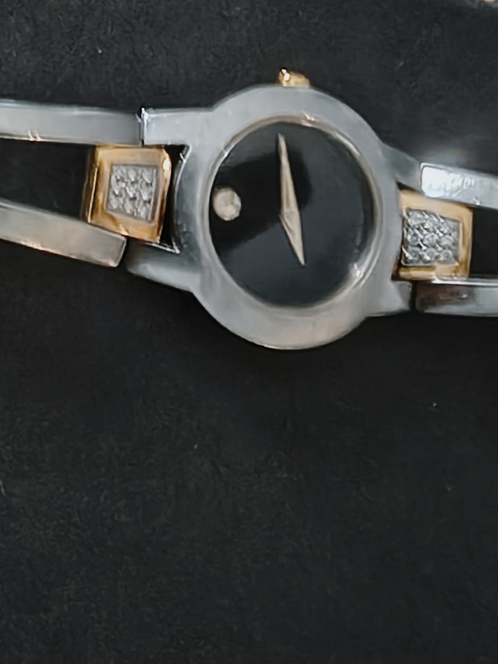 Movado Two-Tone Black Dial Womens Bracelet Watch with Gold Accents - Picture 6 of 6